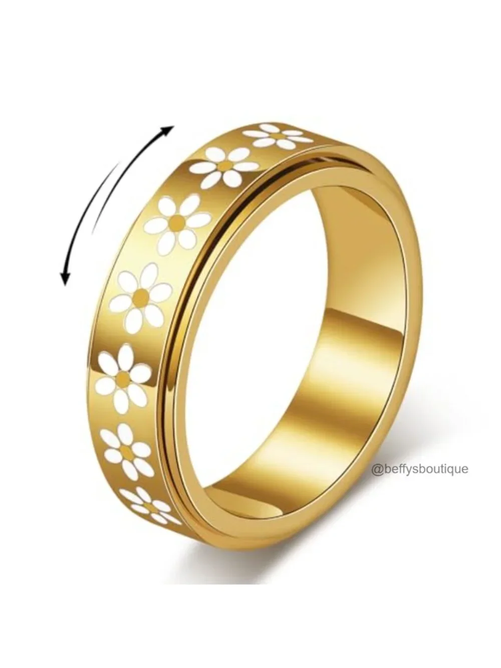 Daisy Fidget Ring - 18K Gold Plated Spinner Ring for Anxiety Relief, Stainless